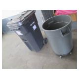 2 Commercial trash cans, both on wheels