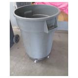 2 Commercial trash cans, both on wheels