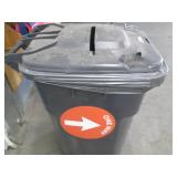 2 Commercial trash cans, both on wheels