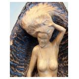 Russell O. Strom Hand-Carved Wooden Sculpture of Woman in Log Russell O. Strom Hand-Carved Wooden Sculpture of Woman in Log