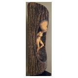 Russell O. Strom Hand-Carved Wooden Sculpture of Woman in Log Russell O. Strom Hand-Carved Wooden Sculpture of Woman in Log