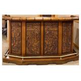 Vintage Asian Scene Handcrafted Wooden Bar with Intricate Carvings Vintage Asian Scene Handcrafted Wooden Bar with Intricate Carvings