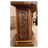 Vintage Asian Scene Handcrafted Wooden Bar with Intricate Carvings Vintage Asian Scene Handcrafted Wooden Bar with Intricate Carvings