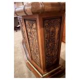 Vintage Asian Scene Handcrafted Wooden Bar with Intricate Carvings Vintage Asian Scene Handcrafted Wooden Bar with Intricate Carvings