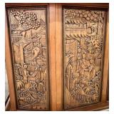 Vintage Asian Scene Handcrafted Wooden Bar with Intricate Carvings Vintage Asian Scene Handcrafted Wooden Bar with Intricate Carvings