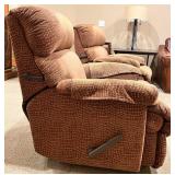 Flexsteel Brown Recliner with Patterned Upholstery. One of Two Matching Pieces, Lots 4 and 5 Flexsteel Brown Recliner with Patterned Upholstery. One of Two Matching Pieces, Lots 4 and 5