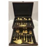 Reed & Barton Gold-Plated Silverware Set in Wooden Chest Reed & Barton Gold-Plated Silverware Set in Wooden Chest