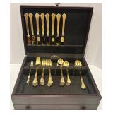 Reed & Barton Gold-Plated Silverware Set in Wooden Chest Reed & Barton Gold-Plated Silverware Set in Wooden Chest