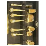 Reed & Barton Gold-Plated Silverware Set in Wooden Chest Reed & Barton Gold-Plated Silverware Set in Wooden Chest