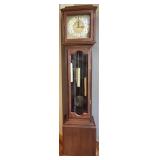 Antique Wooden Grandfather Clock with Brass Weights Antique Wooden Grandfather Clock with Brass Weights