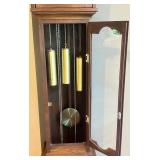 Antique Wooden Grandfather Clock with Brass Weights Antique Wooden Grandfather Clock with Brass Weights