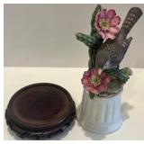 Set of 2 Andrea Bird Figurines - Hummingbird & Wren with Flowers Set of 2 Andrea Bird Figurines - Hummingbird & Wren with Flowers