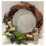 Decorative Faux Plant, Grape Vine Wreath, and Wooden Israeli Vase Set Decorative Faux Plant, Grape Vine Wreath, and Wooden Israeli Vase Set
