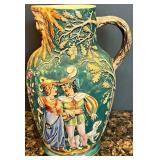 Vintage Majolica Pitcher with Folklore Motif Vintage Majolica Pitcher with Folklore Motif