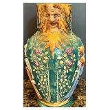 Vintage Majolica Pitcher with Folklore Motif Vintage Majolica Pitcher with Folklore Motif