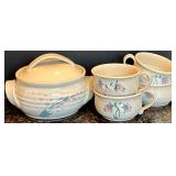 Rustic Stoneware Soup Tureen & Bowl Set with Floral Design Rustic Stoneware Soup Tureen & Bowl Set with Floral Design