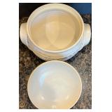 Rustic Stoneware Soup Tureen & Bowl Set with Floral Design Rustic Stoneware Soup Tureen & Bowl Set with Floral Design