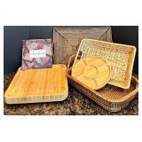 Smirly Brand Bamboo Cheese Board with Knife Set and Rattan Baskets Smirly Brand Bamboo Cheese Board with Knife Set and Rattan Baskets