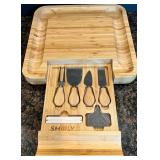 Smirly Brand Bamboo Cheese Board with Knife Set and Rattan Baskets Smirly Brand Bamboo Cheese Board with Knife Set and Rattan Baskets