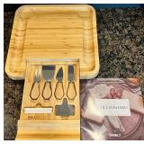 Smirly Brand Bamboo Cheese Board with Knife Set and Rattan Baskets Smirly Brand Bamboo Cheese Board with Knife Set and Rattan Baskets