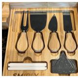 Smirly Brand Bamboo Cheese Board with Knife Set and Rattan Baskets Smirly Brand Bamboo Cheese Board with Knife Set and Rattan Baskets