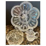 Waterford Cut Crystal Appetizer Serving Platter with Crystal Bowl, and Creamer Waterford Cut Crystal Appetizer Serving Platter with Crystal Bowl, and Creamer