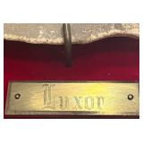 Luxor Egypt Relief Stone Plaque in Ornate Frame with 1979 Tour Inscription with 2 Egyptian Plates Luxor Egypt Relief Stone Plaque in Ornate Frame with 1979 Tour Inscription with 2 Egyptian Plates