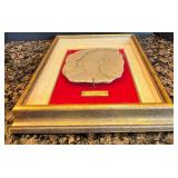 Luxor Egypt Relief Stone Plaque in Ornate Frame with 1979 Tour Inscription with 2 Egyptian Plates Luxor Egypt Relief Stone Plaque in Ornate Frame with 1979 Tour Inscription with 2 Egyptian Plates