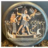 Luxor Egypt Relief Stone Plaque in Ornate Frame with 1979 Tour Inscription with 2 Egyptian Plates Luxor Egypt Relief Stone Plaque in Ornate Frame with 1979 Tour Inscription with 2 Egyptian Plates