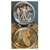 Luxor Egypt Relief Stone Plaque in Ornate Frame with 1979 Tour Inscription with 2 Egyptian Plates Luxor Egypt Relief Stone Plaque in Ornate Frame with 1979 Tour Inscription with 2 Egyptian Plates