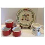 Lenox 1993 Annual Holiday Collectors Plate with Red Ramekins Set and Holiday Gravy Warmer Lenox 1993 Annual Holiday Collectors Plate with Red Ramekins Set and Holiday Gravy Warmer