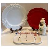 Mix of Holiday Theme Ceramic Plates and Snowman Decoration Mix of Holiday Theme Ceramic Plates and Snowman Decoration