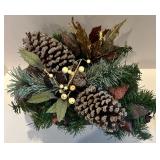 Festive Holiday Decor Set: Red Ornament Cone Tree, Tin & Evergreen Arrangement Festive Holiday Decor Set: Red Ornament Cone Tree, Tin & Evergreen Arrangement