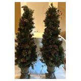 Pre-Lit Pair of Holiday Decorative Entryway Topiary Trees with LED Lights Pre-Lit Pair of Holiday Decorative Entryway Topiary Trees with LED Lights