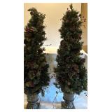 Pre-Lit Pair of Holiday Decorative Entryway Topiary Trees with LED Lights Pre-Lit Pair of Holiday Decorative Entryway Topiary Trees with LED Lights