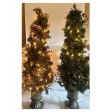 Pre-Lit Pair of Holiday Decorative Entryway Topiary Trees with LED Lights Pre-Lit Pair of Holiday Decorative Entryway Topiary Trees with LED Lights