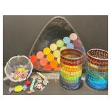 Vibrant Glass Plate, Candle Holders, and Assorted Glass Candy Set Vibrant Glass Plate, Candle Holders, and Assorted Glass Candy Set