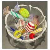 Vibrant Glass Plate, Candle Holders, and Assorted Glass Candy Set Vibrant Glass Plate, Candle Holders, and Assorted Glass Candy Set