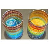 Vibrant Glass Plate, Candle Holders, and Assorted Glass Candy Set Vibrant Glass Plate, Candle Holders, and Assorted Glass Candy Set