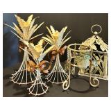 Set of 3 Metal Wheat Candle Holders with Decorative Accents and Ornate Metal Lantern Set of 3 Metal Wheat Candle Holders with Decorative Accents and Ornate Metal Lantern