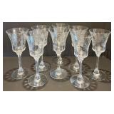 Set of 8 Etched Crystal Wine Glasses with Floral Design Set of 8 Etched Crystal Wine Glasses with Floral Design