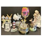 Set of 8 Porcelain Figurines: Mother and Child, Birds on Branch, and more Set of 8 Porcelain Figurines: Mother and Child, Birds on Branch, and more