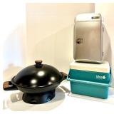 Electric Wok, Igloo 6 Cooler, and Vintage Metal Lunch Box Set Electric Wok, Igloo 6 Cooler, and Vintage Metal Lunch Box Set