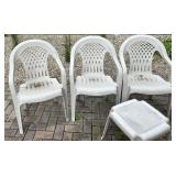 Set of 6 White Plastic Patio Chairs with Matching Table