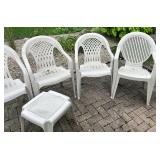 Set of 6 White Plastic Patio Chairs with Matching Table