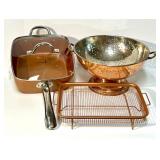 Set of Copper Chef Square Pan, Cooling Rack and Benjamin & Medwin Copper Colander Set of Copper Chef Square Pan, Cooling Rack and Benjamin & Medwin Copper Colander