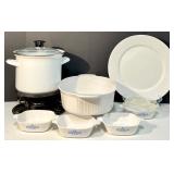 Collection of Cooking and Serving Dishes including 4 Vintage Corning Ware Bowls with lid, Corning Wear Baking Dish,  Swiss Fire Gel Collection of Cooking and Serving Dishes including 4 Vintage Corning Ware Bowls with lid, Corning Wear Baking Dish,  Swiss Fire Gel