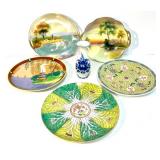 Collection of 5 Hand-Painted Decorative Asian Themed Plates By and Vase Collection of 5 Hand-Painted Decorative Asian Themed Plates By and Vase