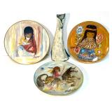 Ted De Grazia Limited Edition Gotham Fine China Collector Plates Set of 3 with one Plate Signed by the Artist and Handmade Vase Ted De Grazia Limited Edition Gotham Fine China Collector Plates Set of 3 with one Plate Signed by the Artist and Handmade Vase