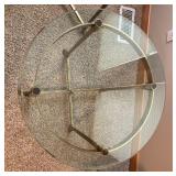 2 Brass and Glass Side Tables - Round and Triangular 2 Brass and Glass Side Tables - Round and Triangular